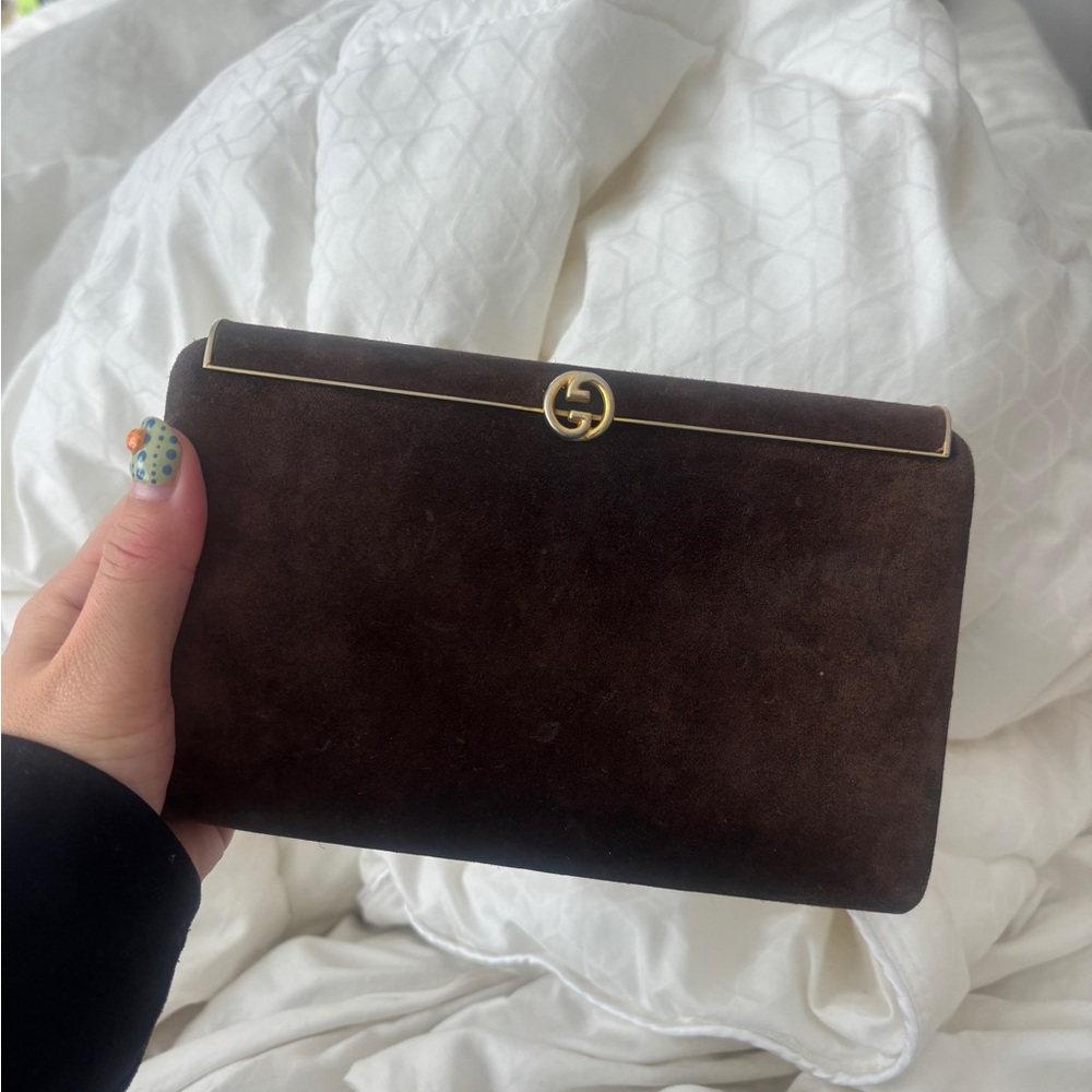Gucci Brown Leather Clutch with Gold Logo